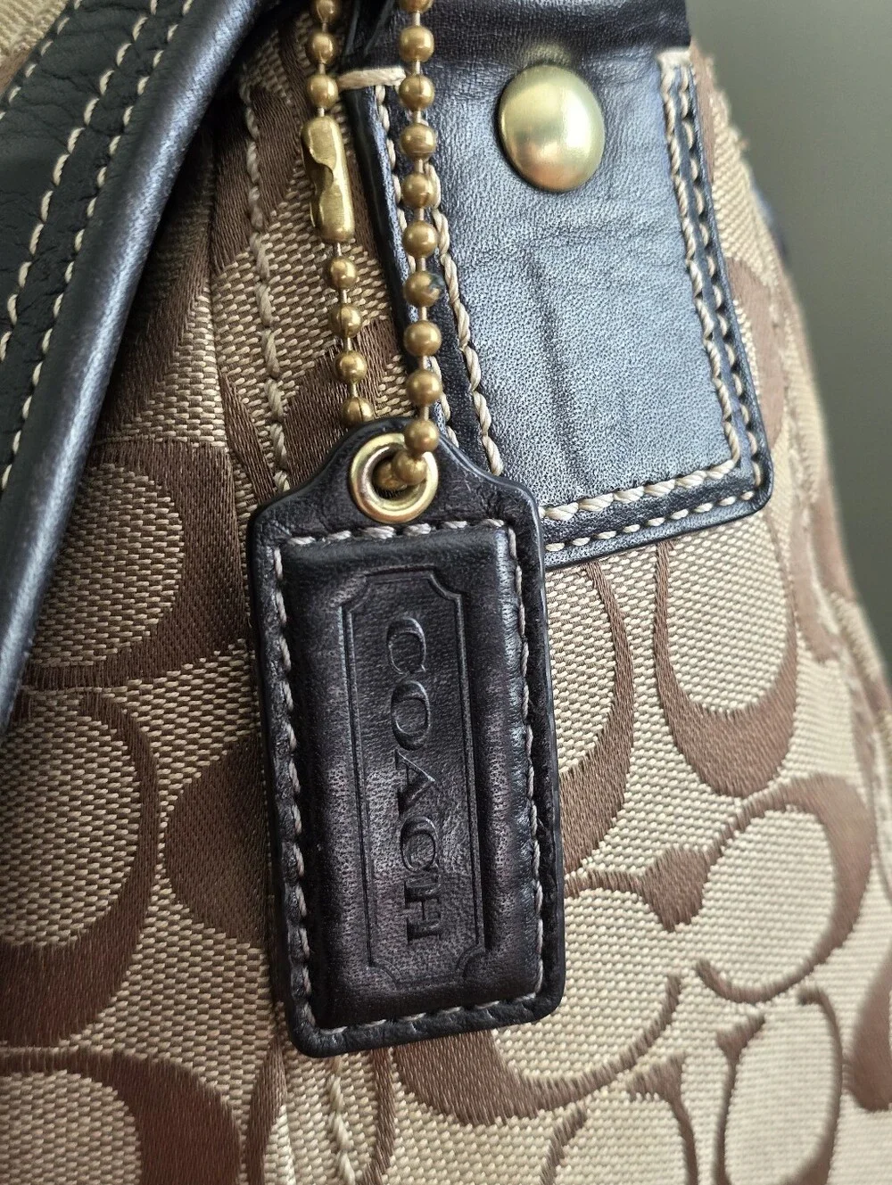 Coach Legacy Ali F12857 Khaki Black Signature Canvas Leather Shoulder Bag Y2K